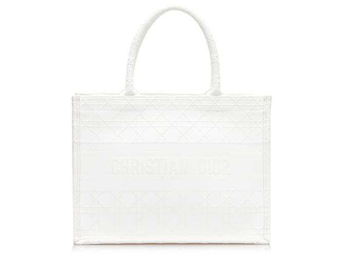 Bolsa Tote Cannage Média Branca Dior Branco Lona  ref.1443495