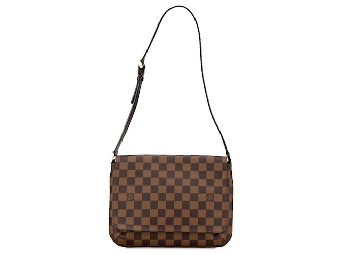 Bolso de hombro Musette Tango de cor marrón con correa corta en Damier Ebene de Louis Vuitton Castaño Cuero  ref.1443516