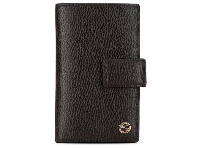 Portefeuille long en cuir marron Gucci avec G entrelacé  ref.1443522