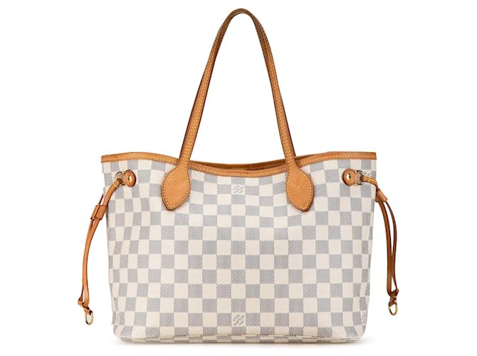 White Louis Vuitton Damier Azur Neverfull PM Tote Bag Leather  ref.1443537