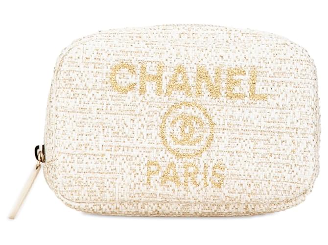 White Chanel Tweed Deauville Cosmetic Pouch  ref.1443545