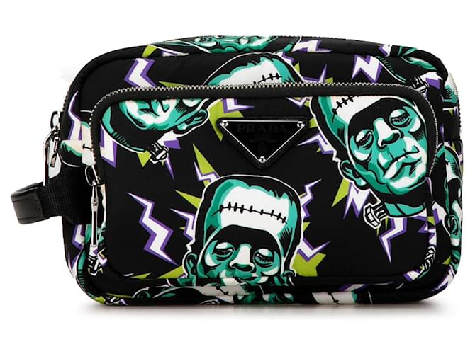 Black Prada x Universal Studios Tessuto Frankenstein Pouch Clutch Bag Leather  ref.1443553