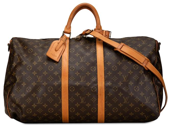 Brown Louis Vuitton Monogram Keepall Bandouliere 55 Travel Bag Leather  ref.1443562