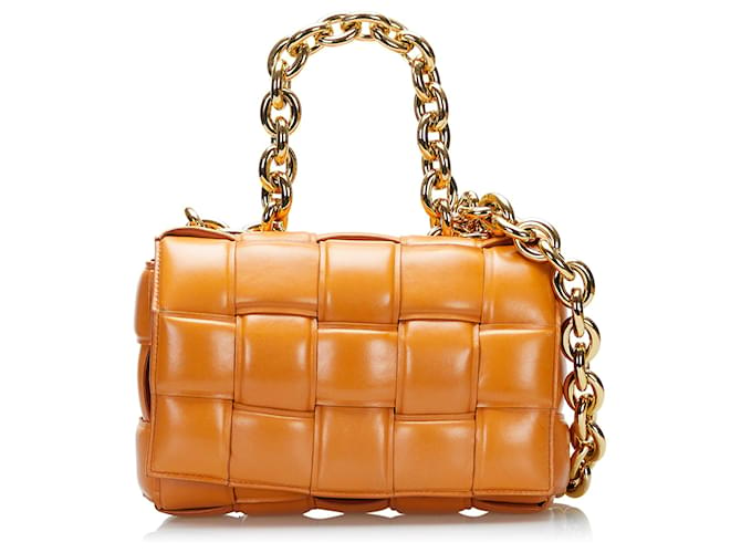 Bolsa de ombro em corrente Padded Cassette da Bottega Veneta laranja Couro  ref.1443570