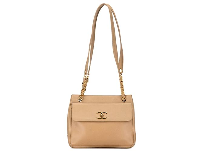 Tan Chanel Caviar Umhängetasche mit Kettenriemen und Fronttasche Kamel Leder  ref.1443586