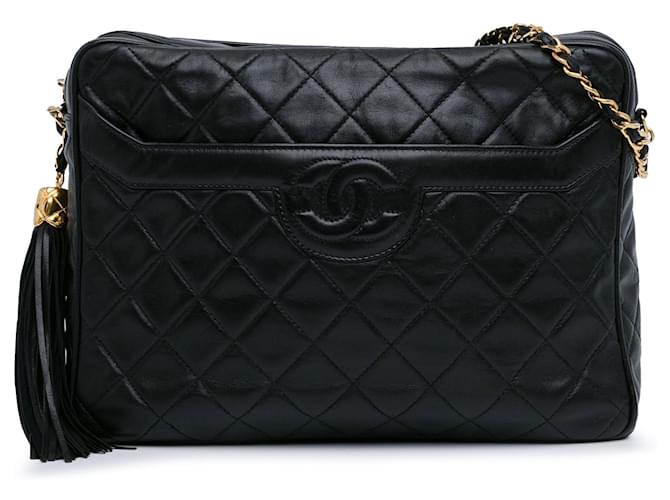 Black Chanel Quilted Lambskin Tassel Camera Bag Leather  ref.1443592