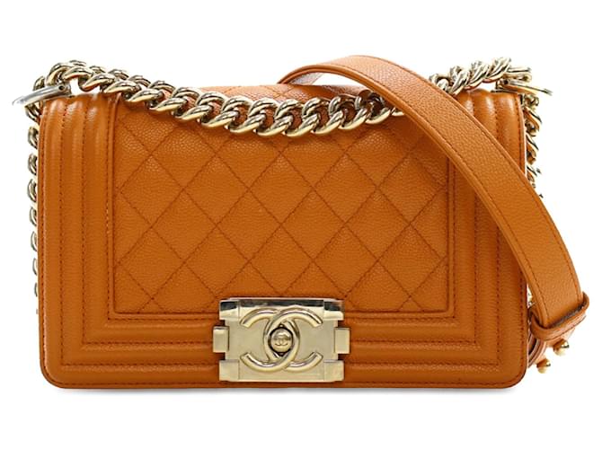 Sac à bandoulière Orange Chanel Small Caviar Boy Flap Cuir  ref.1443612