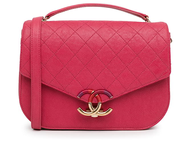 Medium Caviar Rosa Chanel Paris Kuba Umhängetasche mit Faden rundherum Pink Leder  ref.1443638