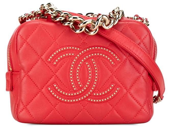 Red Chanel Quilted Lambskin Beauty Begins Bag Satchel Leather  ref.1443649