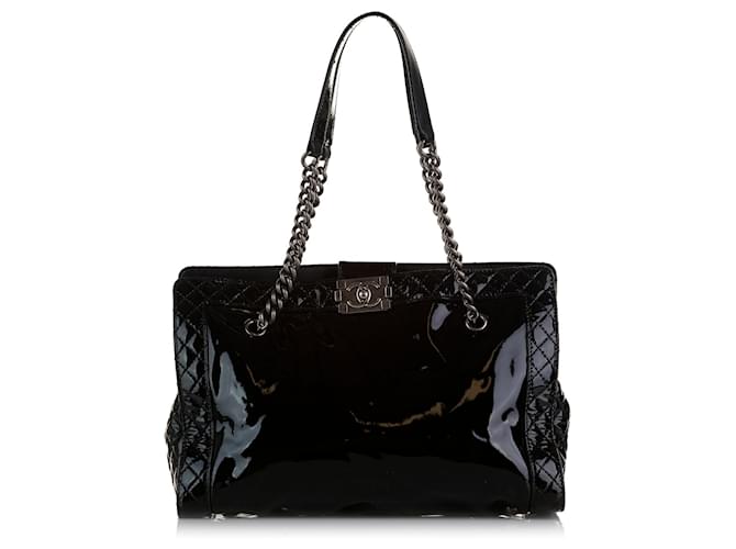 Black Chanel Patent Boy Reverso Shopping Tote Leather  ref.1443669