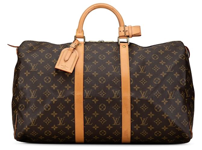 Bolsa de viagem Keepall 50 Monogram Louis Vuitton marrom Couro  ref.1443682