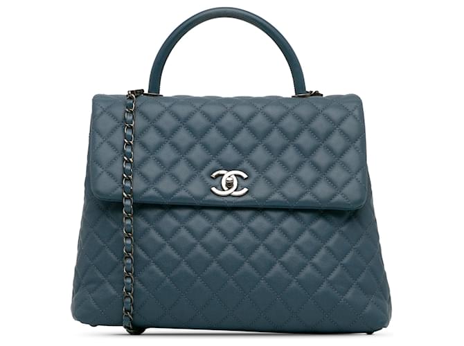 Sac à main Blue Chanel Large Caviar Coco à poignée supérieure Cuir Bleu  ref.1443713