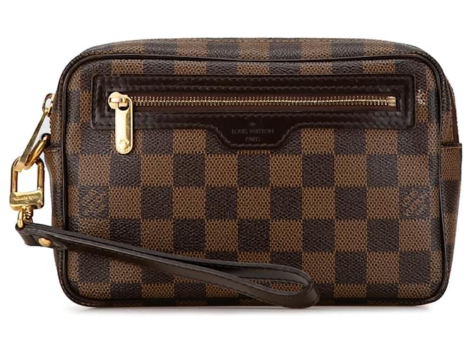 Brown Louis Vuitton Damier Ebene Pochette Billets Macao Clutch Bag Leather  ref.1443723