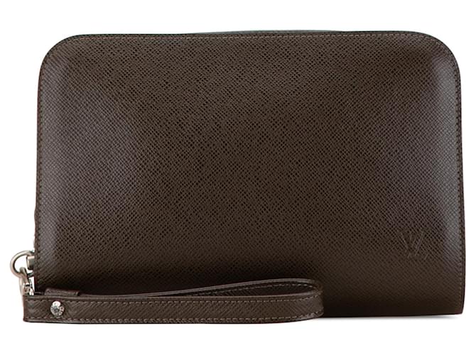 Brown Louis Vuitton Taiga Pochette Baikal Clutch Bag Leather  ref.1443726