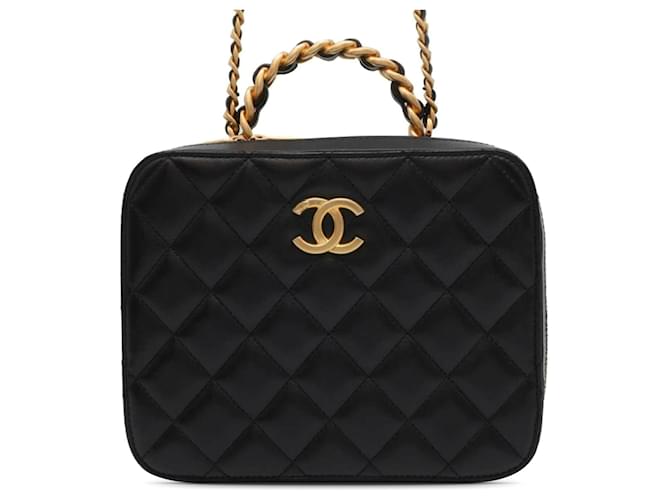 Black Chanel CC Quilted Lambskin Top Handle Vanity Case Leather  ref.1443738