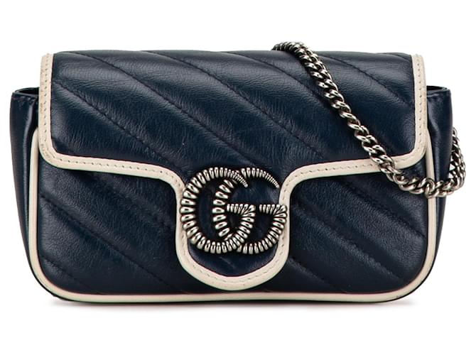 Bolsa crossbody Mini GG Marmont Torchon azul da Gucci Couro  ref.1443740