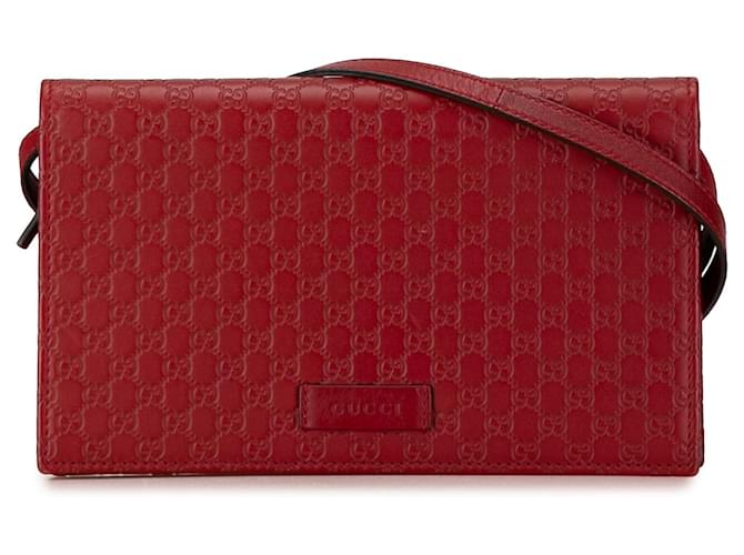 Bolso cruzado rojo Gucci Microguccissima con billetera en la correa Roja Cuero  ref.1443765