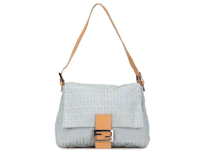 Blue Fendi Zucchino Canvas Mamma Forever Shoulder Bag Leather  ref.1443769