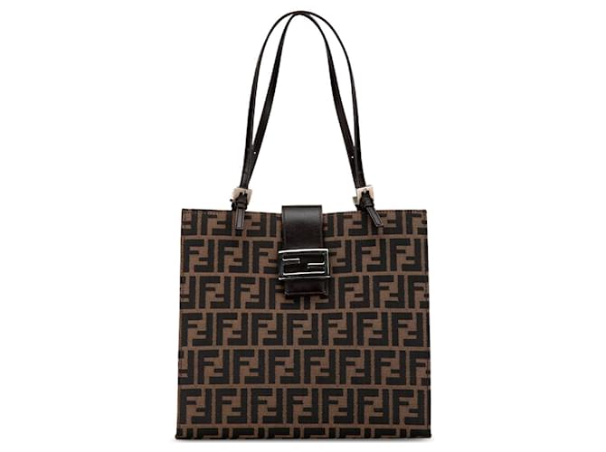 Bolso tote de lona Zucca Fendi marrón Castaño Cuero  ref.1443774