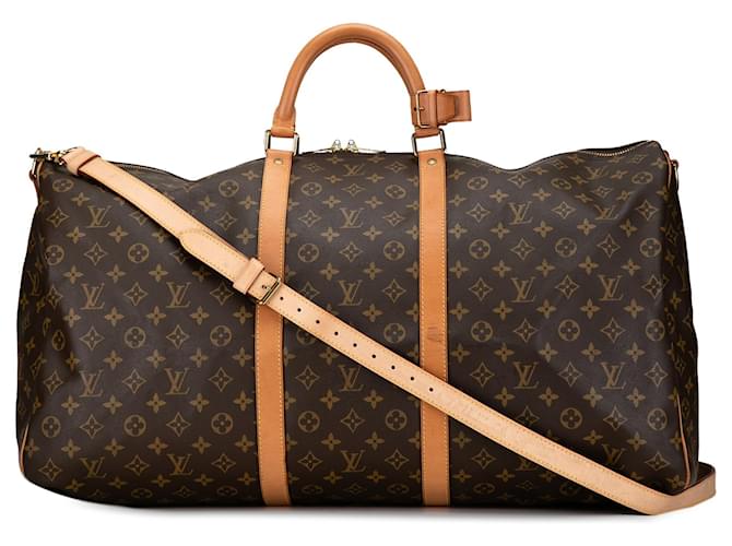 Bolso de viaje Louis Vuitton Monogram Keepall Bandoulière 60 marrón Castaño Cuero  ref.1443783