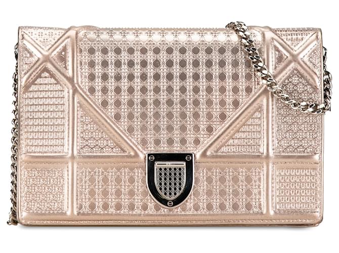 Pink Dior Metallic Patent Microcannage Diorama Wallet on Chain Crossbody Bag Leather  ref.1443792