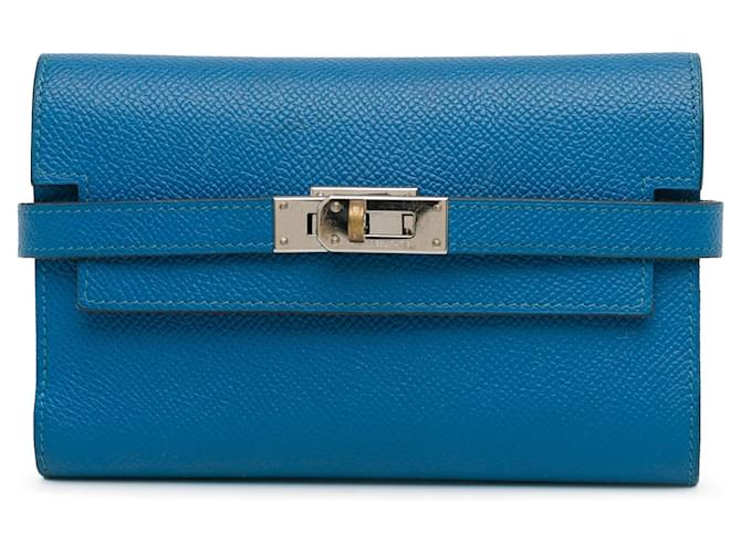 Portefeuille Depliant Kelly Medium Epsom bleu Hermès Cuir  ref.1443820