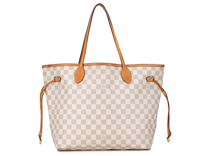 White Louis Vuitton Damier Azur Neverfull MM Tote Bag Leather  ref.1443900