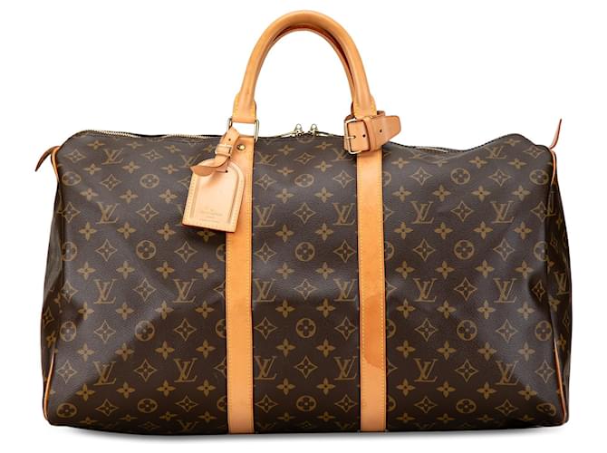 Bolso de viaje Keepall 50 Monograma Louis Vuitton marrón Castaño Cuero  ref.1443983