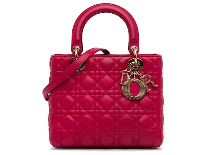 Pink Dior Medium Lambskin Cannage Lady Dior Satchel Leather  ref.1444007