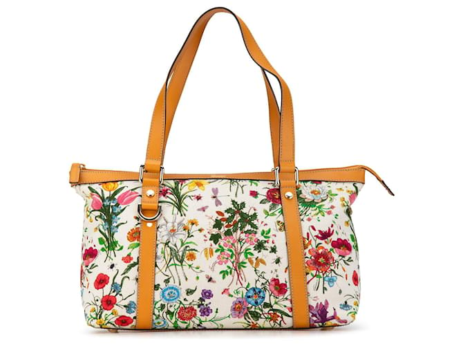 Sac tote Flora D-Ring Abbey en toile GG blanche de Gucci Cuir  ref.1444009