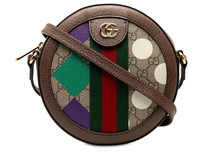 Sac à bandoulière rond Gucci GG Supreme Ophidia en toile marron Cuir  ref.1444011