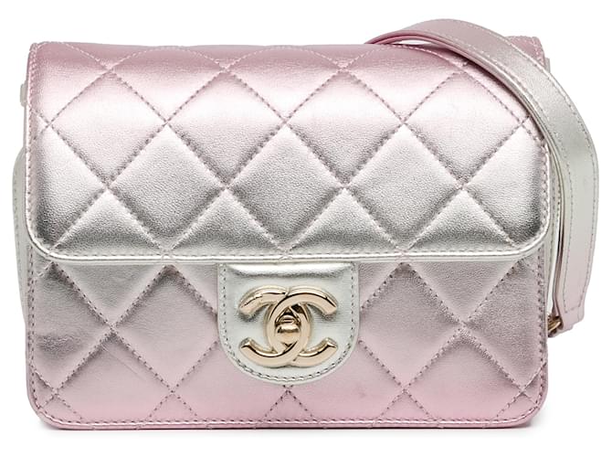 Bolsa de flap metálica rosa de couro de cordeiro Chanel Mini, como uma carteira  ref.1444022