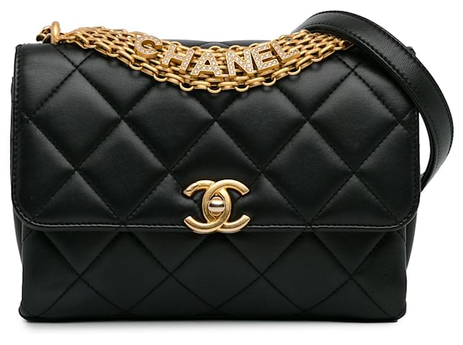 Sac à bandoulière en cuir d'agneau noir Chanel Small CC avec logo en cristal et chaîne  ref.1444041