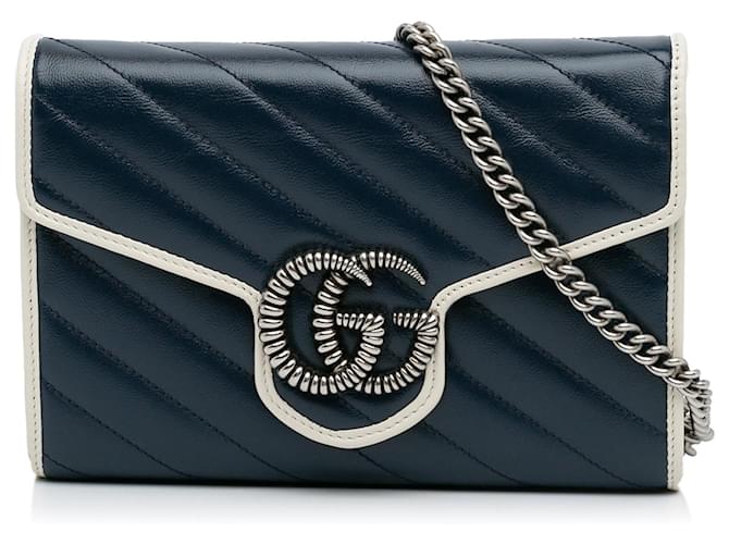 Bolsa crossbody Mini GG Marmont Wallet on Chain Gucci azul Couro  ref.1444136