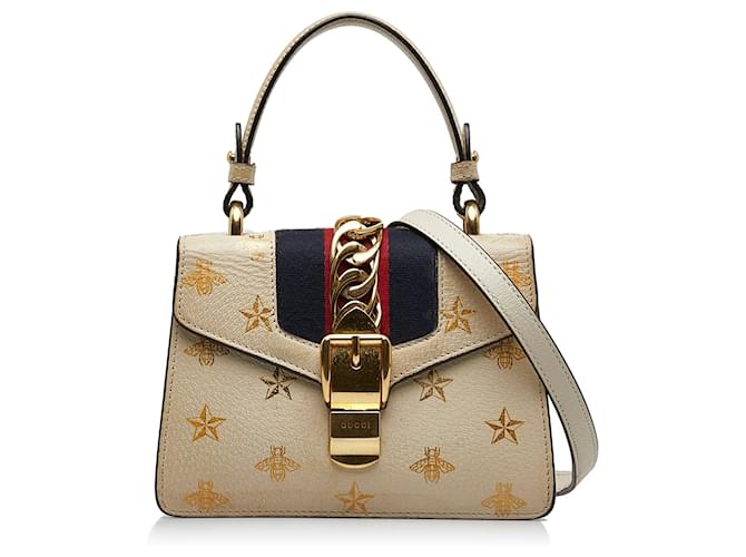 Bolsa de mão mini Sylvie Bee Star branca da Gucci Branco Couro  ref.1444164