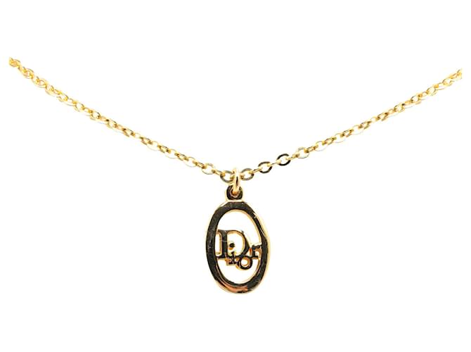 Gold Dior Gold Plated Logo Pendant Necklace Golden Gold-plated  ref.1444207