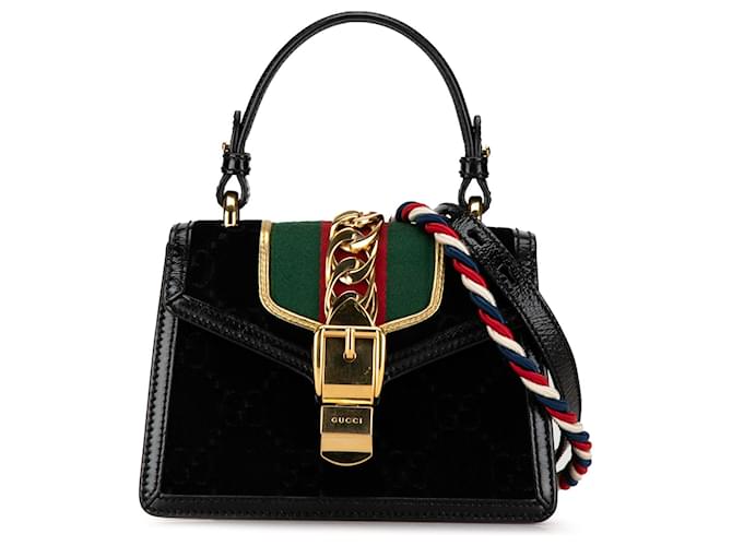 Mini borsa Sylvie in velluto GG nero di Gucci Pelle  ref.1444229