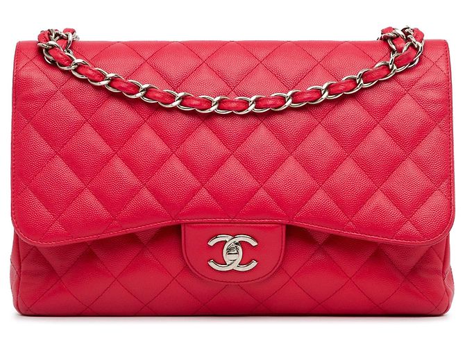 Red Chanel Jumbo Classic Caviar Double Flap Shoulder Bag