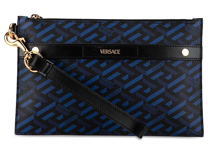 Blue Versace La Greca Clutch Leather Joli Closet