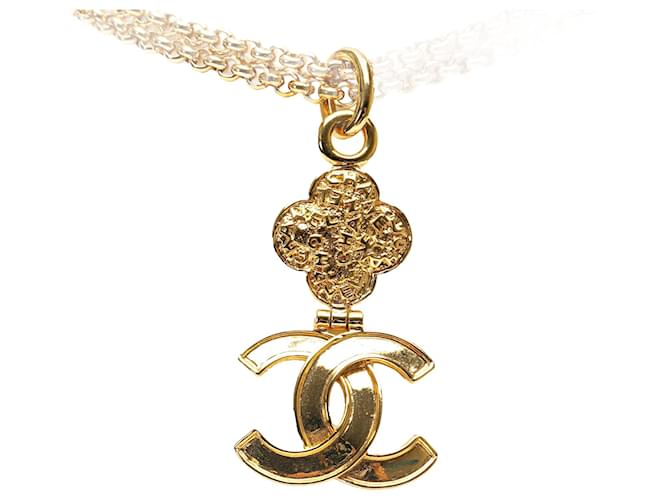 Gold Chanel Gold Plated Double Chain CC Pendant Necklace Golden Gold-plated  ref.1444313