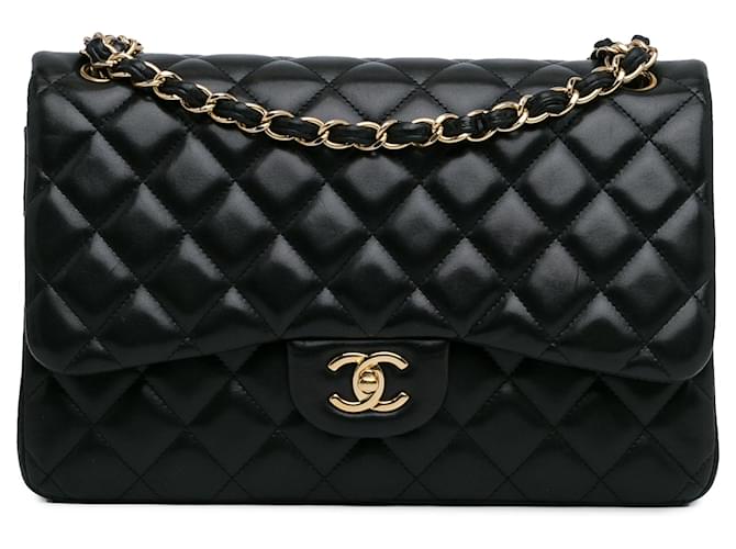 Sac à épaule Chanel Jumbo Classic en cuir d'agneau noir à double rabat  ref.1444410