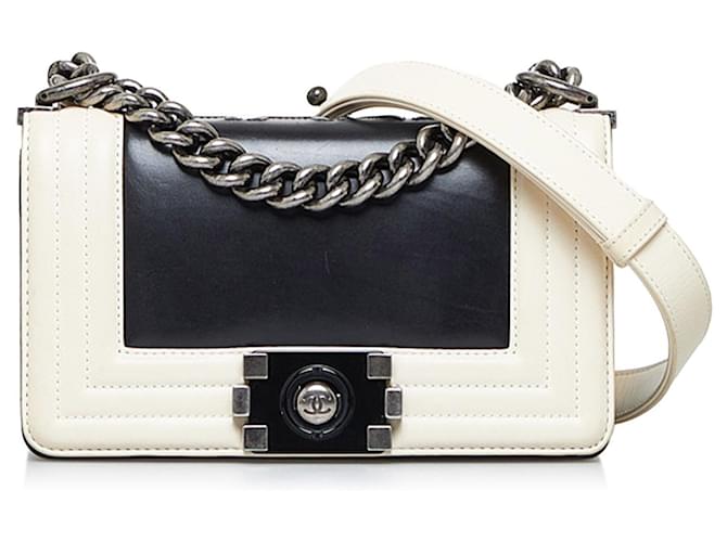 Black Chanel Small Bicolor Boy Crossbody Bag Leather  ref.1444594