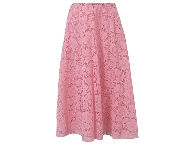 Valentino Garavani Gonna midi in pizzo cordonato Valentino in cotone rosa Marrone  ref.1444662