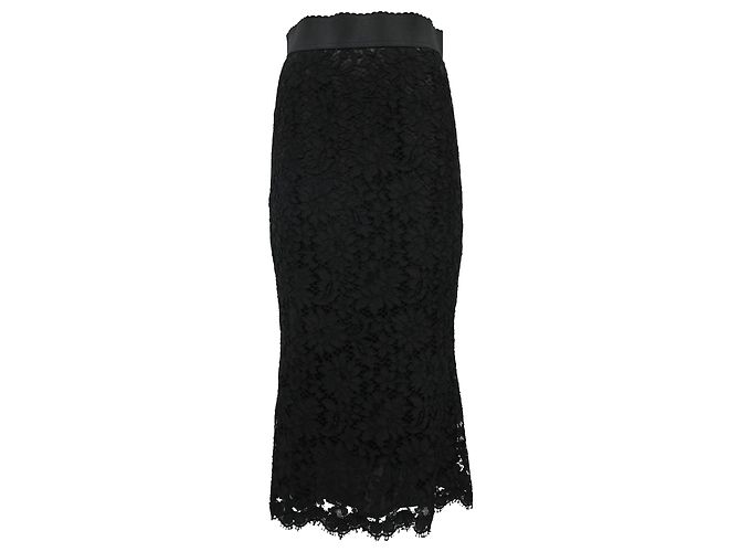 Falda midi de encaje floral Dolce & Gabbana en algodón negro