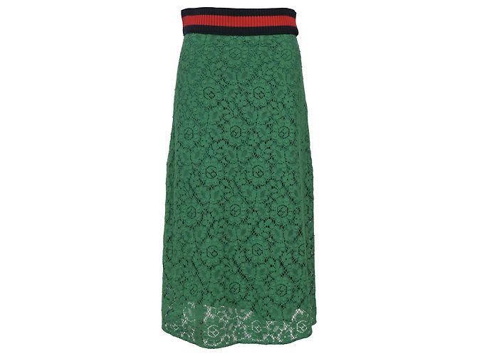 Gucci Renda Canelada Listrada Web em Algodão Verde