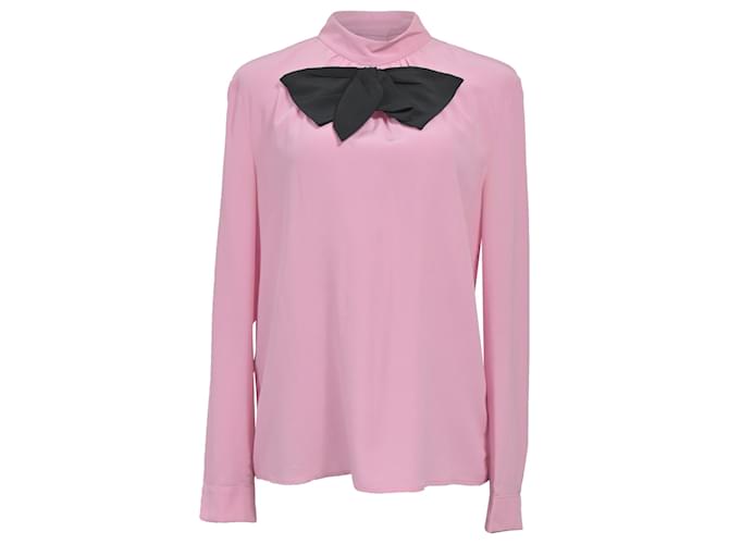 Prada Bow-Embellished Crepe De Chine Blouse in Pink Silk Brown ref  