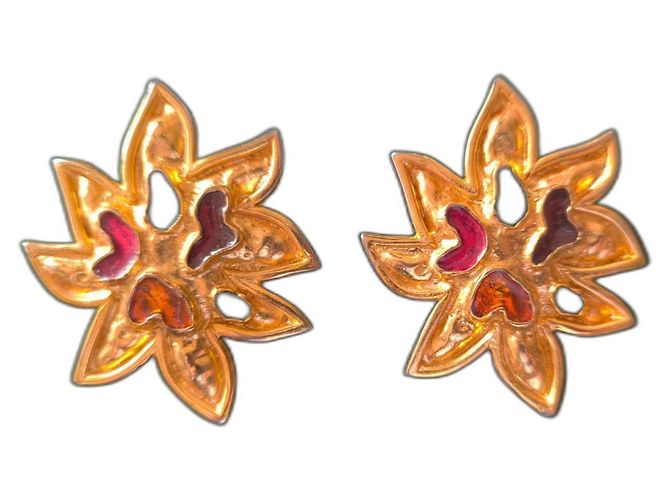 Autre Marque Orecchini Edouard Rambaud Sunburst in metallo dorato ed email Multicolore D'oro