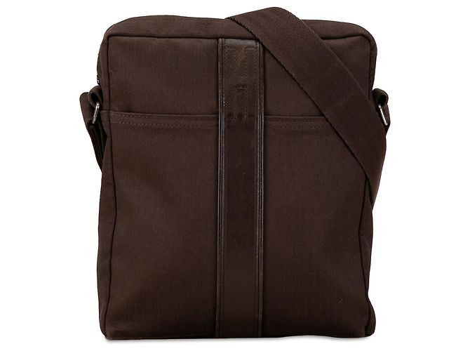 Bolsa mensageiro Acapulco em lona marrom Hermès Castanho escuro