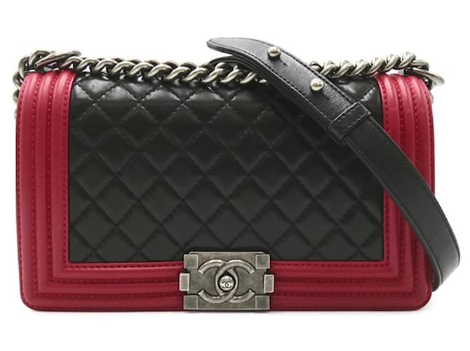 Chanel Noir Moyen Bicolore Cuir d'Agneau Boy Flap  ref.1444986