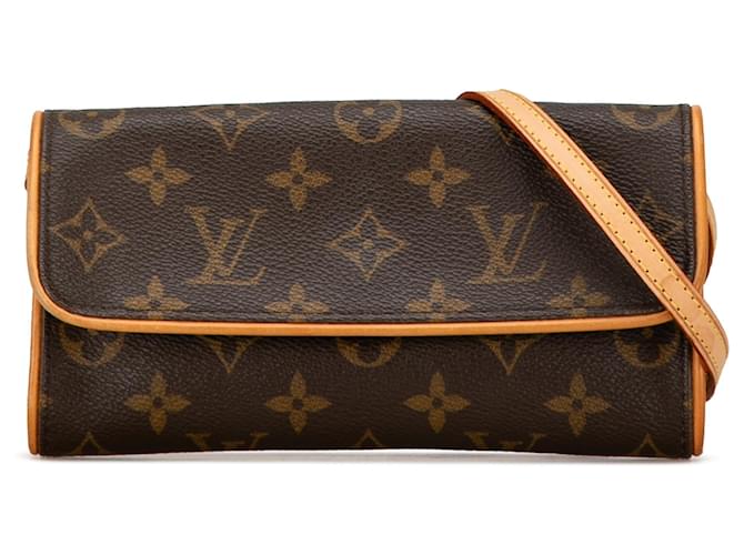 Pochette Twin PM Monogramm Braun Louis Vuitton Leder Leinwand  ref.1444999